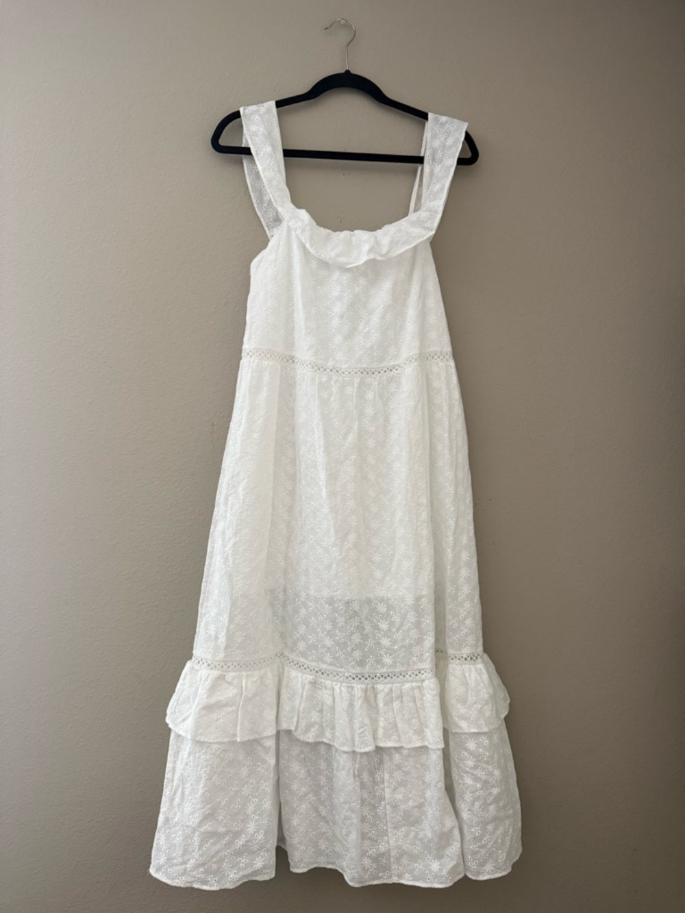 KOKO + MASON White Eyelet Cotton Ruffle Midi Dress Cottagecore Boho NWT M